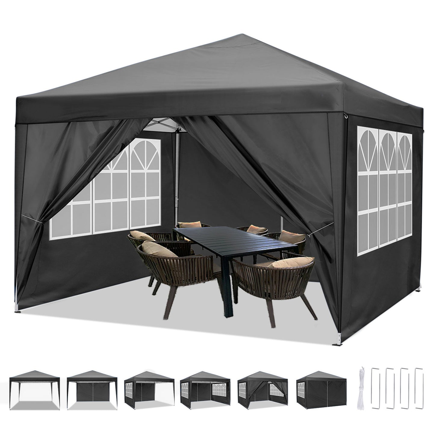 Pop-up Tent – Partytent – Vouwtent – Pavillon – Pergola – 3x3 Meter – Waterafstotend & UV-Bescherming – Inklapbaar Met 4 Zijwanden