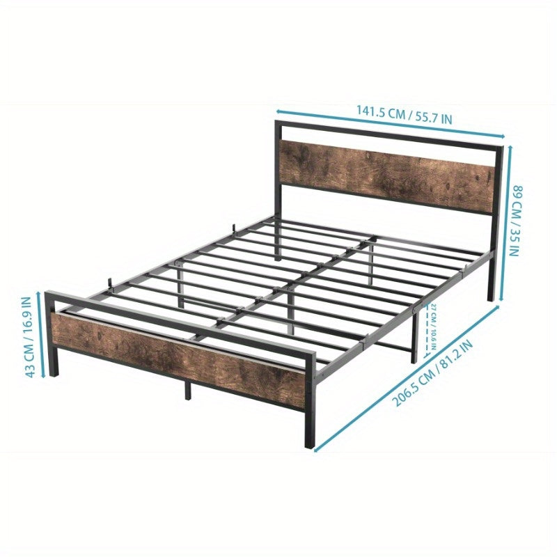 Bedframe – Bed – Eenpersoonsbed – Metalen Bed – Lattenbodem – 90x200 cm – Stevig Metaal & MDF – Verhoogd Met Opbergruimte