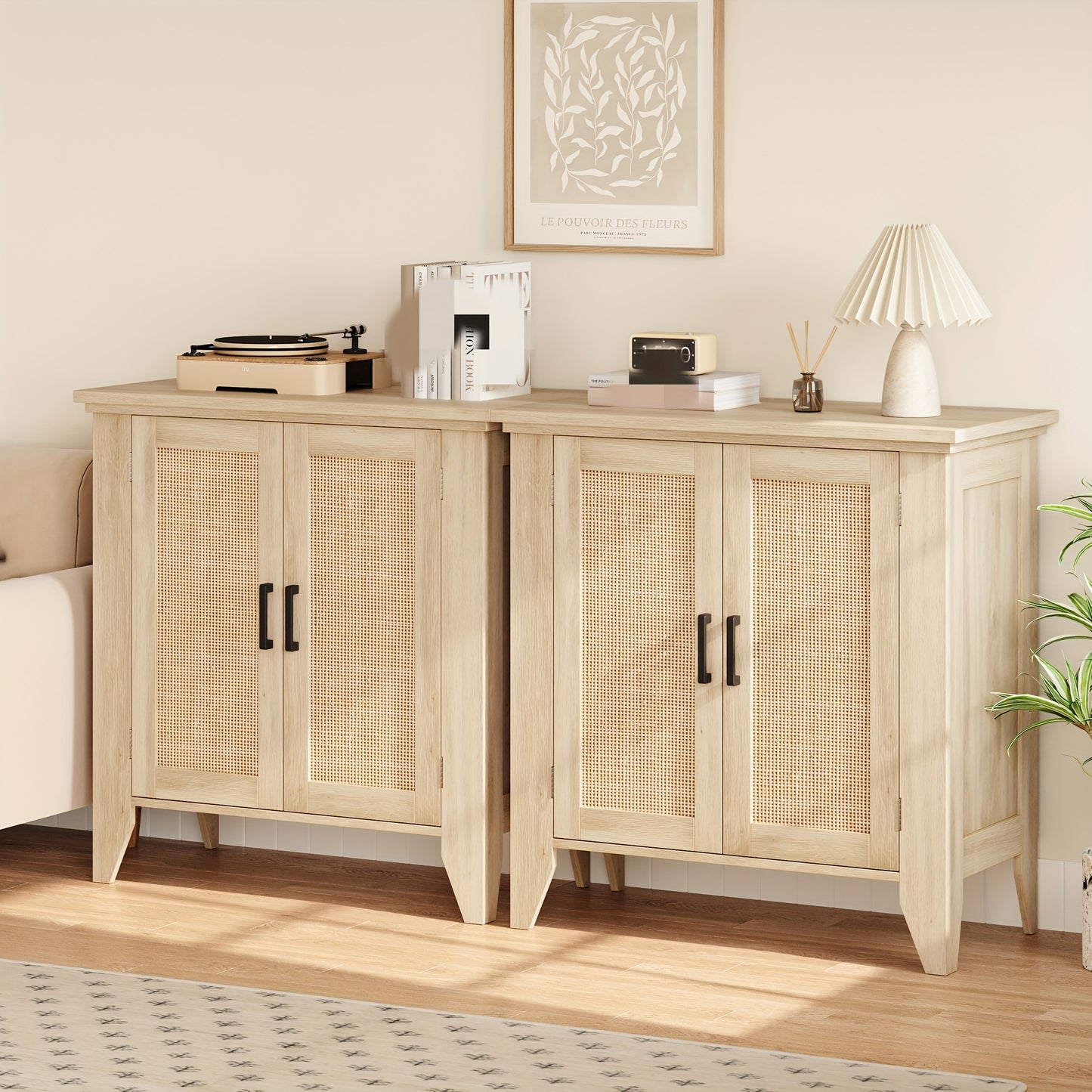 Dressoir – Buffetkast – Opbergkast – Ladekast – Woonkamerkast – Natuurlijk Rattan – Handgeweven Deuren – Stevige Constructie – Eenvoudige Montage