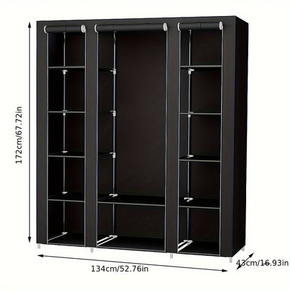 Canvas Non-woven Wardrobe, Large Capacity Wardrobe, 3-door Wardrobe, Storage Wardrobe, Wardrobe System, 12-shelf Wardrobe, Home Rental Room Dormitory Wardrobe, Clothes Organizer, Bedroom Hall Storage Rack (134x43x172cm), Port