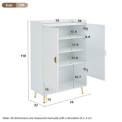 Schoenenkast – Schoenenrek – Schoenenopberger – Schoenenkast – Opbergkast – Wit Metaal – 3 Niveaus Met Dubbele Deuren – Ruimtebesparend 75x35x110 cm