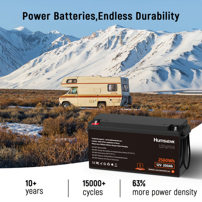 12V 200Ah LiFePO4 Accu – Lithium Batterij – LiFePO4 Batterij – Fietsaccu – Zonne-energie Accu – 2560Wh Capaciteit – Ingebouwde BMS Beveiliging