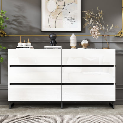 Kast – Opbergkast – Dressoir – Ladekast – Sideboard – Hoogglans Wit – 6 Lades – Metalen Poten – Ruime Opbergruimte – Stevige Constructie