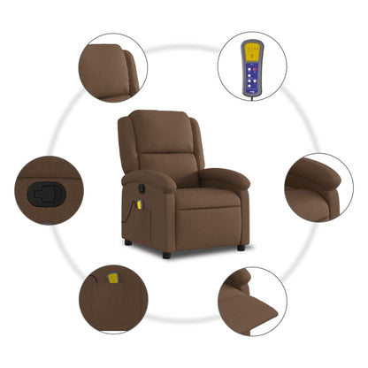 Verstelbare massagestoel – Relaxstoel – Fauteuil – Massagefauteuil – Lounge stoel – Bruin ademend textiel – 6-punts vibratiemassage