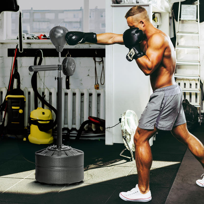 SPORTNOW Height-adjustable punching ball, 360° rotatable, including boxing bandages, black, 80.5 x 48 x 163-205cm