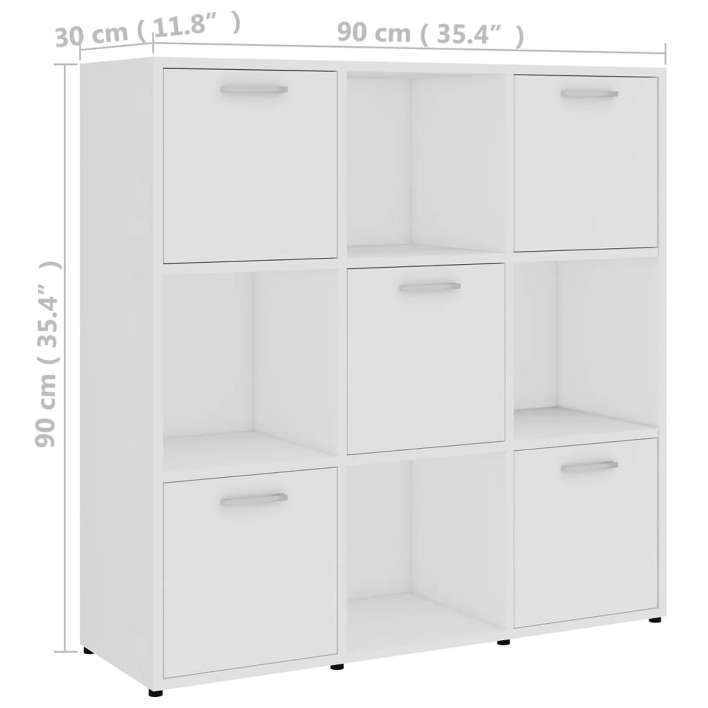 Boekenkast – Boekenrek – Opbergkast – Wandkast – Kubus Kast – Modern Wit Design – 90x90x30 cm – Met Open Vakken en Lades