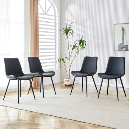 A four-piece modern dining set featuring black upholstery and a metal frame, with generously proportioned seats and backrests. Ideal for dining rooms, home offices and various living areas.