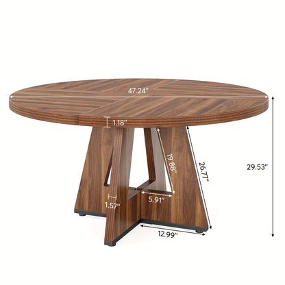Ronde Eettafel – Eettafel Rond – Keukentafel – Tafel Voor 4 Personen – Landelijke Farmhouse Tafels – Vintage Bruin – MDF Tafelblad – 120 cm Diameter