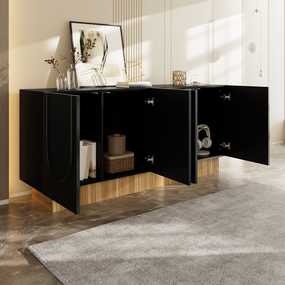 Modern 4-door Side-Panel Cabinets | Spacious Storage Space, Clear U-shaped Structure, Metal Material, Floor Mount, Ideal for Living and Dining Rooms, Practical Multi-Compartment Organization