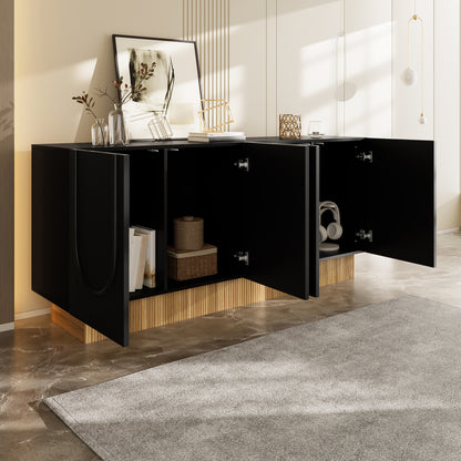 Modern 4-door Side-Panel Cabinets | Spacious Storage Space, Clear U-shaped Structure, Metal Material, Floor Mount, Ideal for Living and Dining Rooms, Practical Multi-Compartment Organization