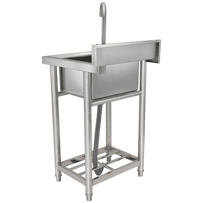 Utility Spoelbak – RVS Spoelbak – Inbouw Spoelbak – Werkplaats Wastafel – Keukenbak – Compact Formaat 40x33x22 cm – Inclusief Kraan en Onderstel