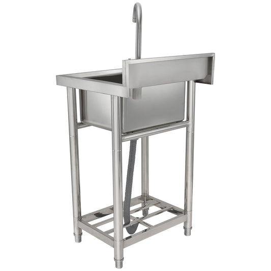 Utility Spoelbak – RVS Spoelbak – Inbouw Spoelbak – Werkplaats Wastafel – Keukenbak – Compact Formaat 40x33x22 cm – Inclusief Kraan en Onderstel
