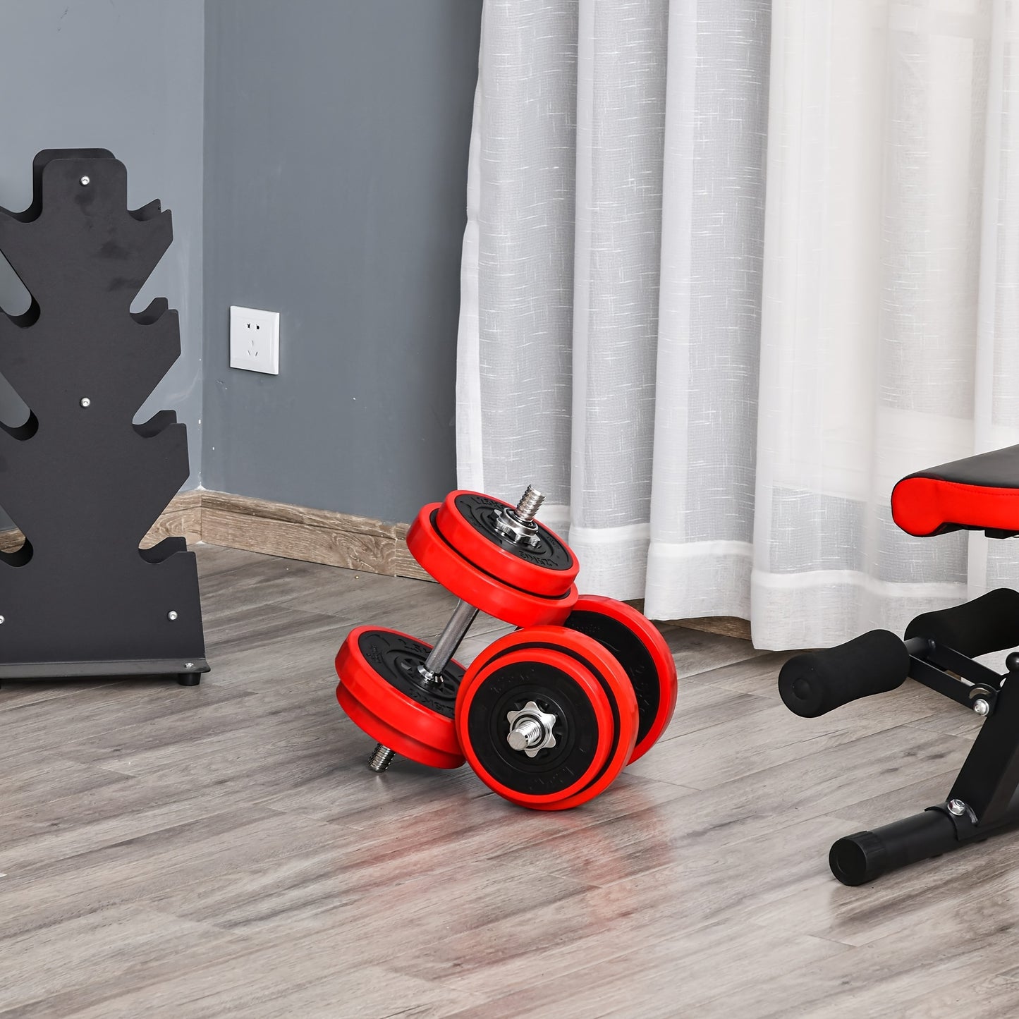 Dumbbell Set 20kg S 2in 1 Adjustable Dumbbell And Barbell Red And Black Suitable for Home Gym And Muscle Training 21.5 X 21.5 X 3.8cm, Fullbody Exercise