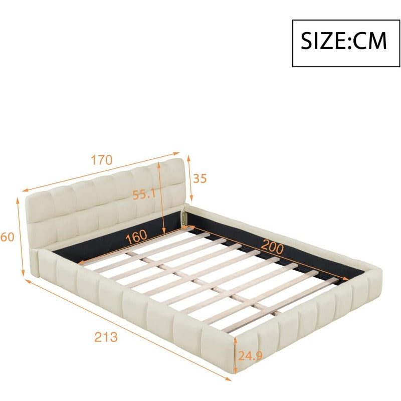 Tweepersoonsbed – Gestoffeerd Bed – Bedframe – Slaapbank – Boxspring – 140x190 cm – Ademend Linnen Stof – Comfortabel Hoofdbord