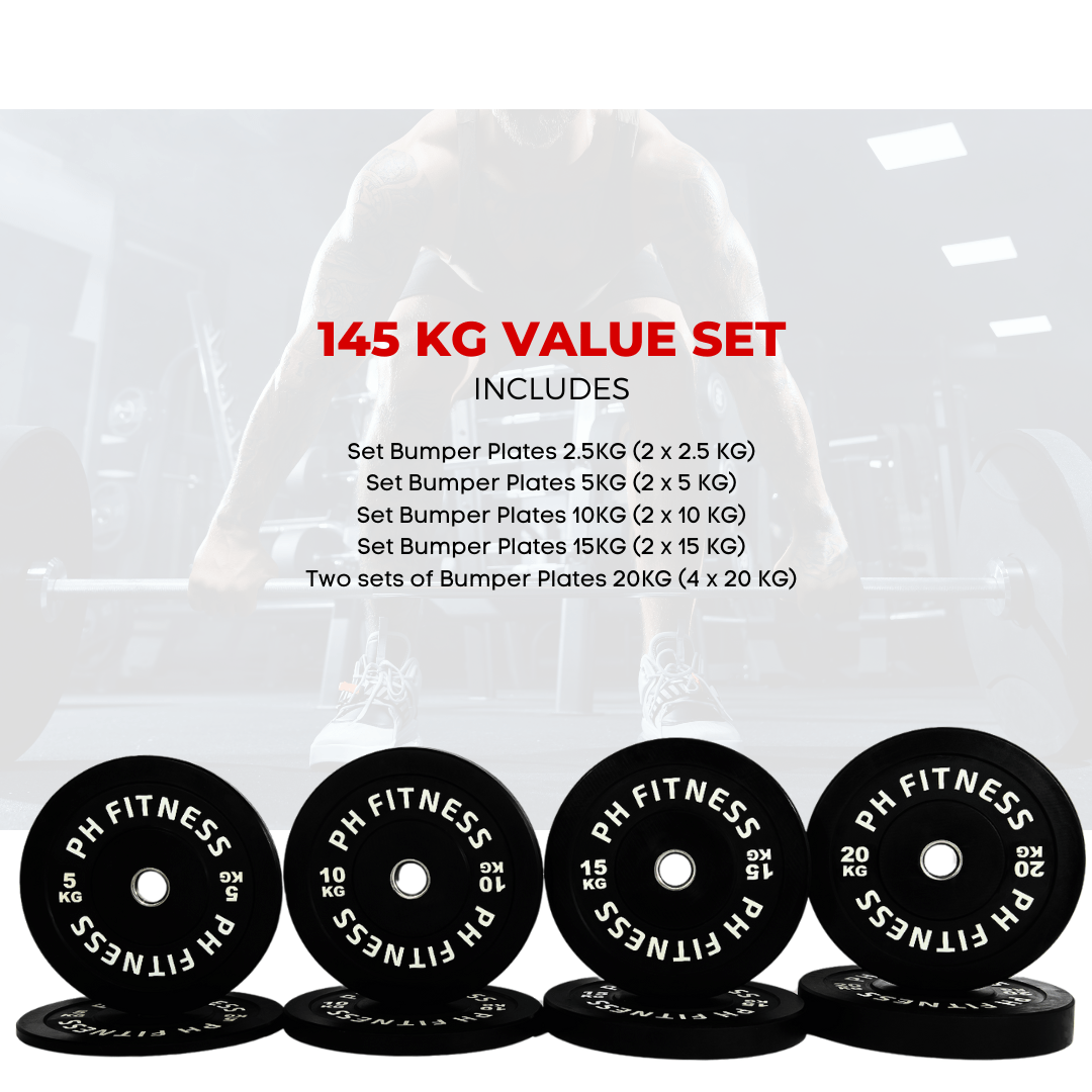 Set of Weightlifting Weight Plates - 35KG / 75KG / 105KG / 145KG / 290KG - Durable Rubber Coated Cast Iron Weight Plates for Strength Training & Home Gym