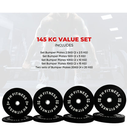 Set of Weightlifting Weight Plates - 35KG / 75KG / 105KG / 145KG / 290KG - Durable Rubber Coated Cast Iron Weight Plates for Strength Training & Home Gym