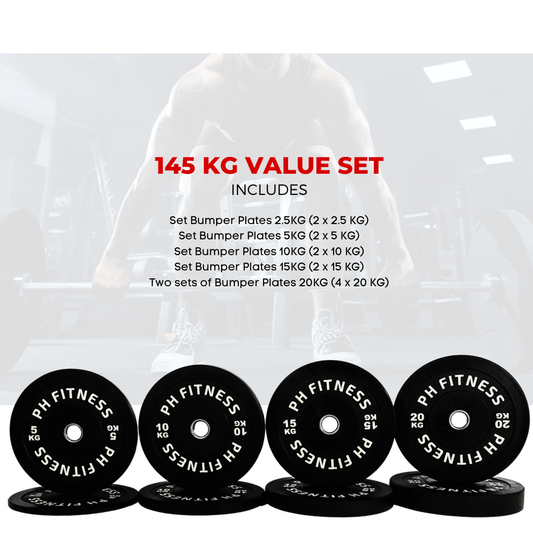 Set of Weightlifting Weight Plates - 35KG / 75KG / 105KG / 145KG / 290KG - Durable Rubber Coated Cast Iron Weight Plates for Strength Training & Home Gym