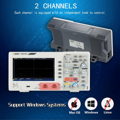 Digitale Oscilloscoop SDS1102 – Oscilloscoop – Signaal Analyzer – Meetinstrument – Elektronische Tester – 7" LCD Scherm – 100MHz Bandbreedte