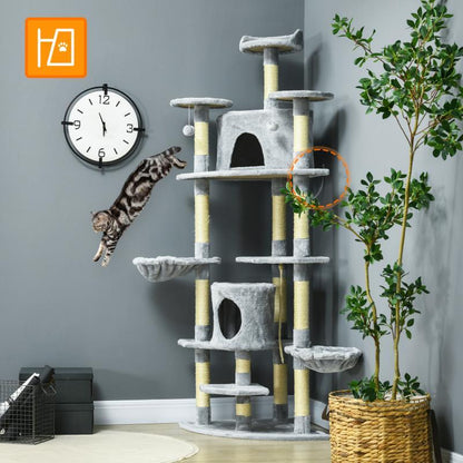 Krabpaal – Kattenboom – Kattenmeubel – Krabmeubel – Kattenhuis – XXL 200 cm Hoog – Imitatie Henneptouw – Geschikt Voor Meerdere Katten