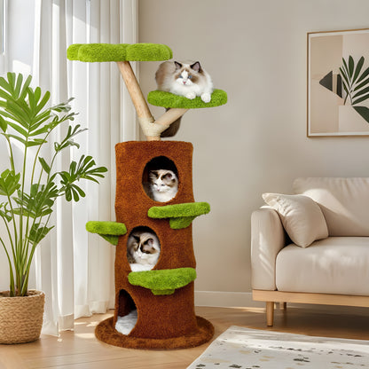 Bingopaw Cat Tree 148cm, Sturdy and Durable Cat Scratching Post, Cat Furniture with Toy Ball and Cat Condo, Cat Climbing Tree, Cat House, Cat Scratching Tower, Solid Wood Material, Large Cat Trees for Indoor Cats, Cat Tree fo