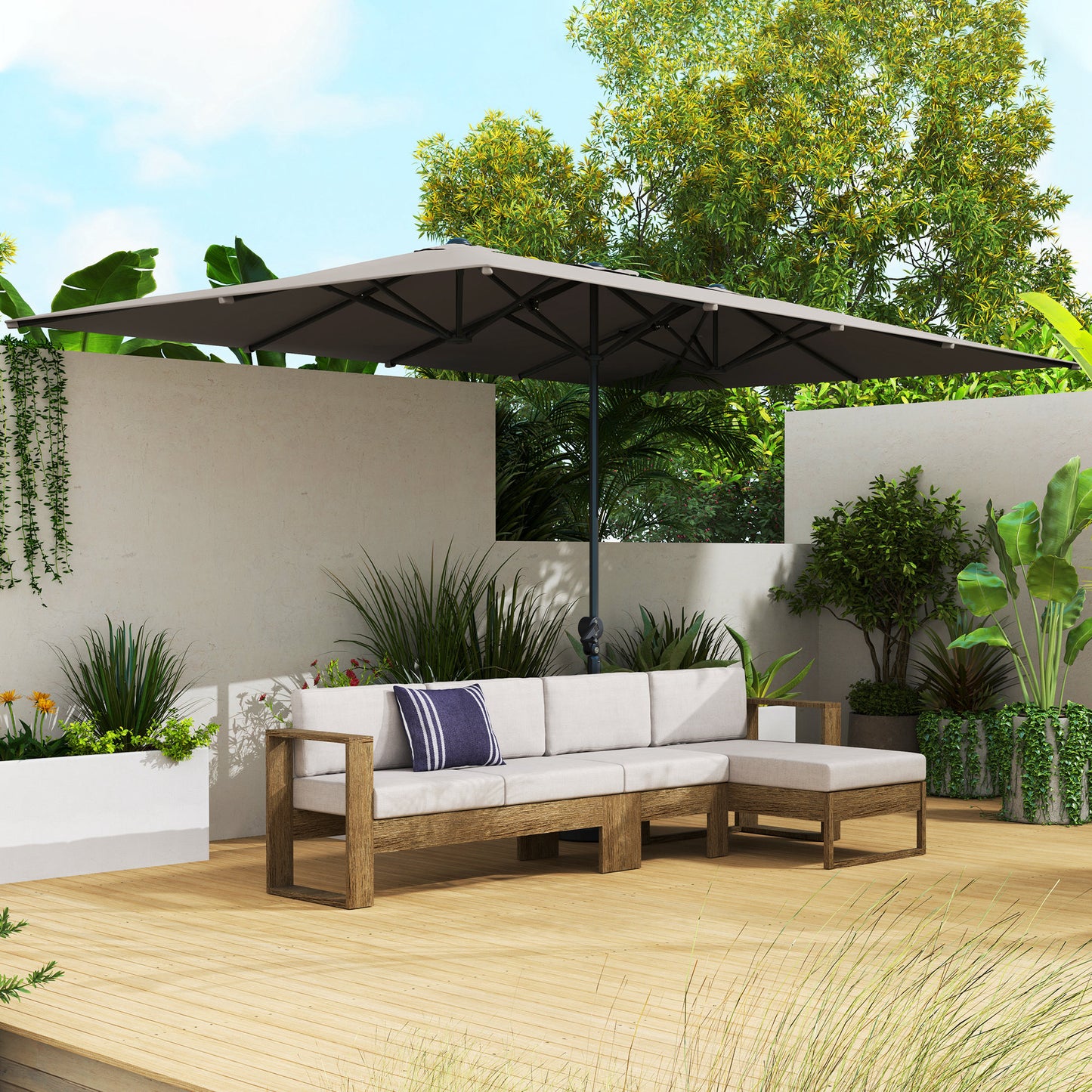 Buitendorpel – Terrasparasol – Dubbele Parasol – Tuinparasol – Balkonparasol – Groot formaat 451 x 264 cm – UV-bestendig 200 g/m² polyester