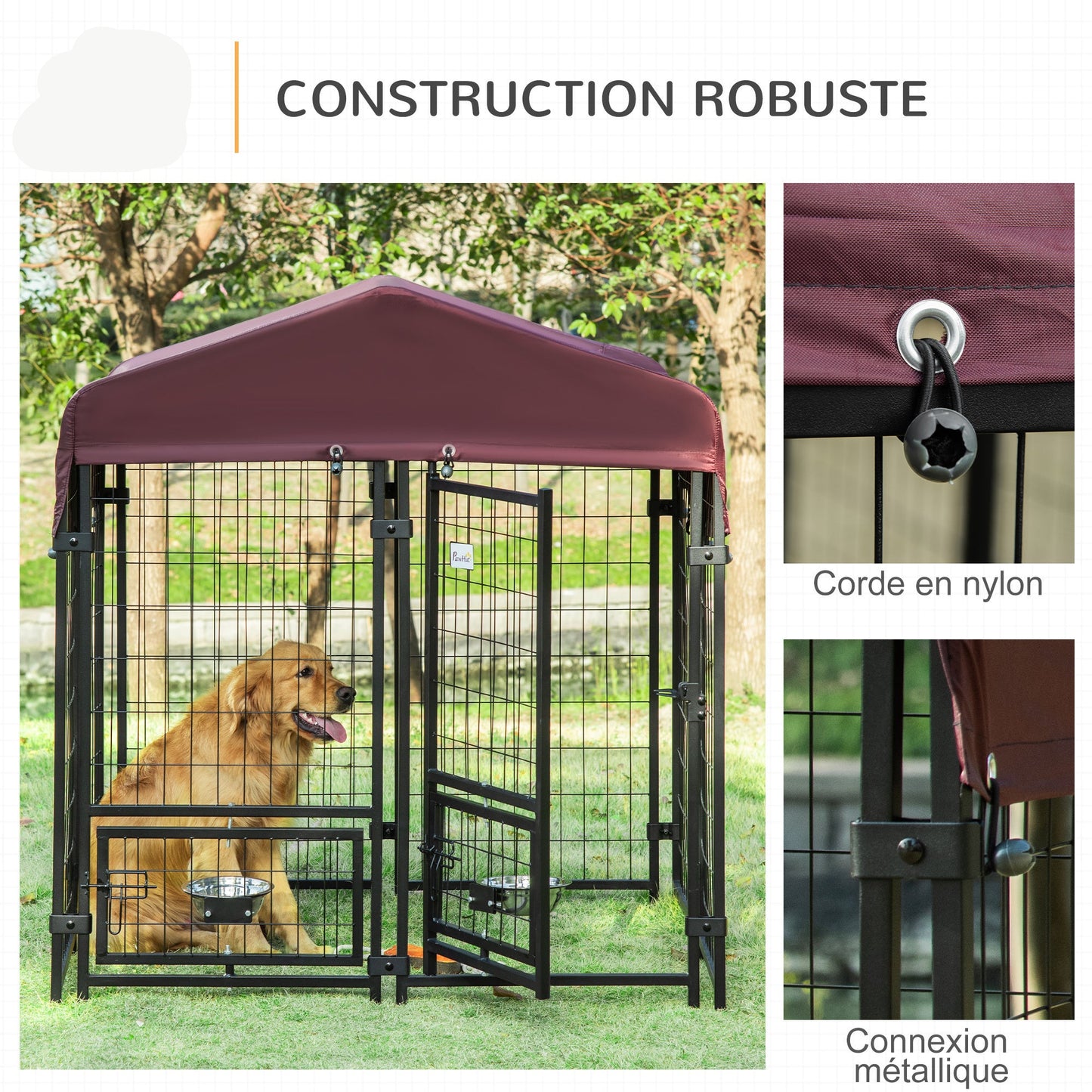 Hondenkennel – Hondenren – Puppyren – Dierenren – Kennel – Weerbestendig Oxford Dak – 120x120x138 cm – Met 2 Draaibare Voerbakhouders