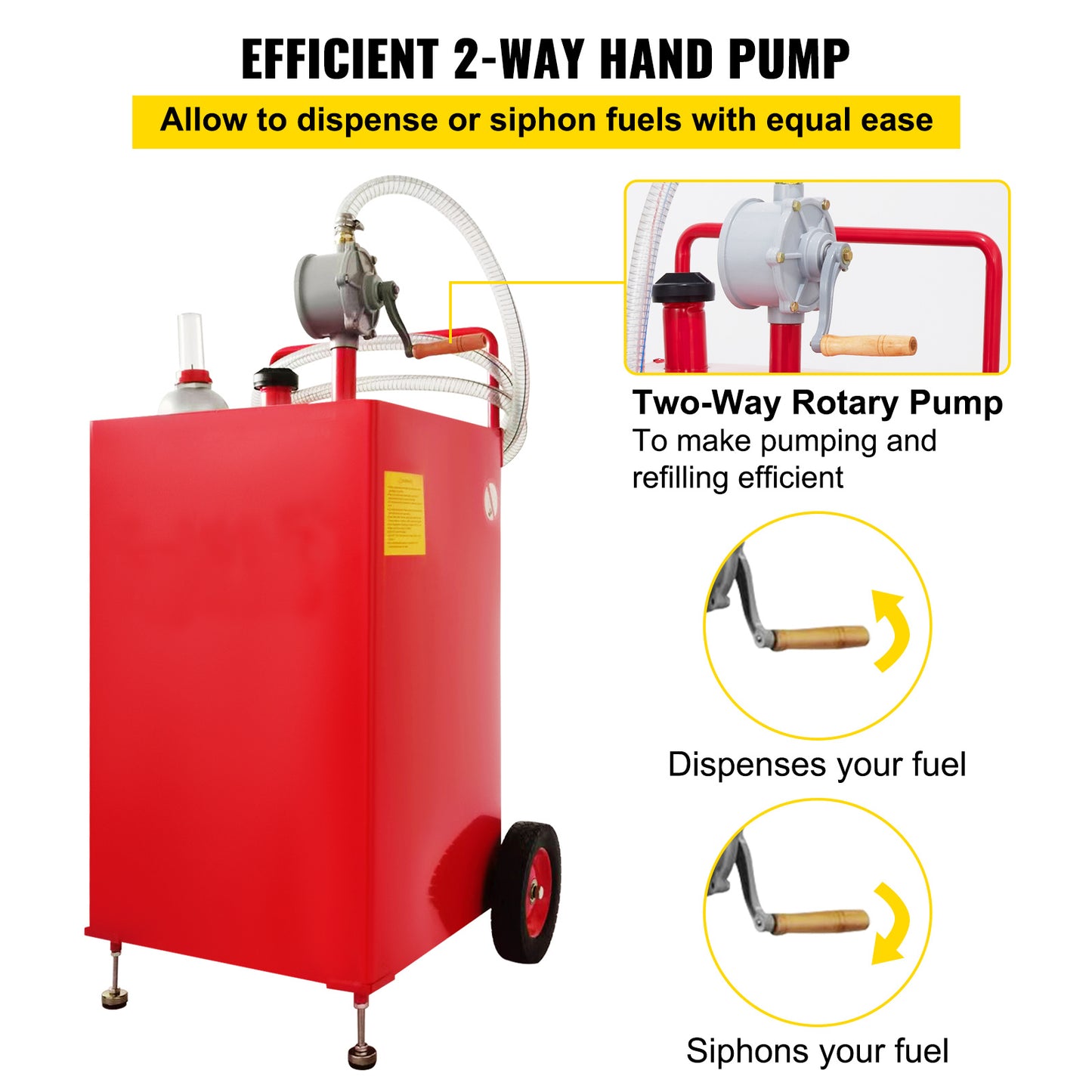 Brandstoftank – Brandstofcontainer – Jerrycan – Benzinetank – Tankwagen – 30 Gallon Inhoud – Roestvrij Staal Met Handpomp en 8 Inch Wielen