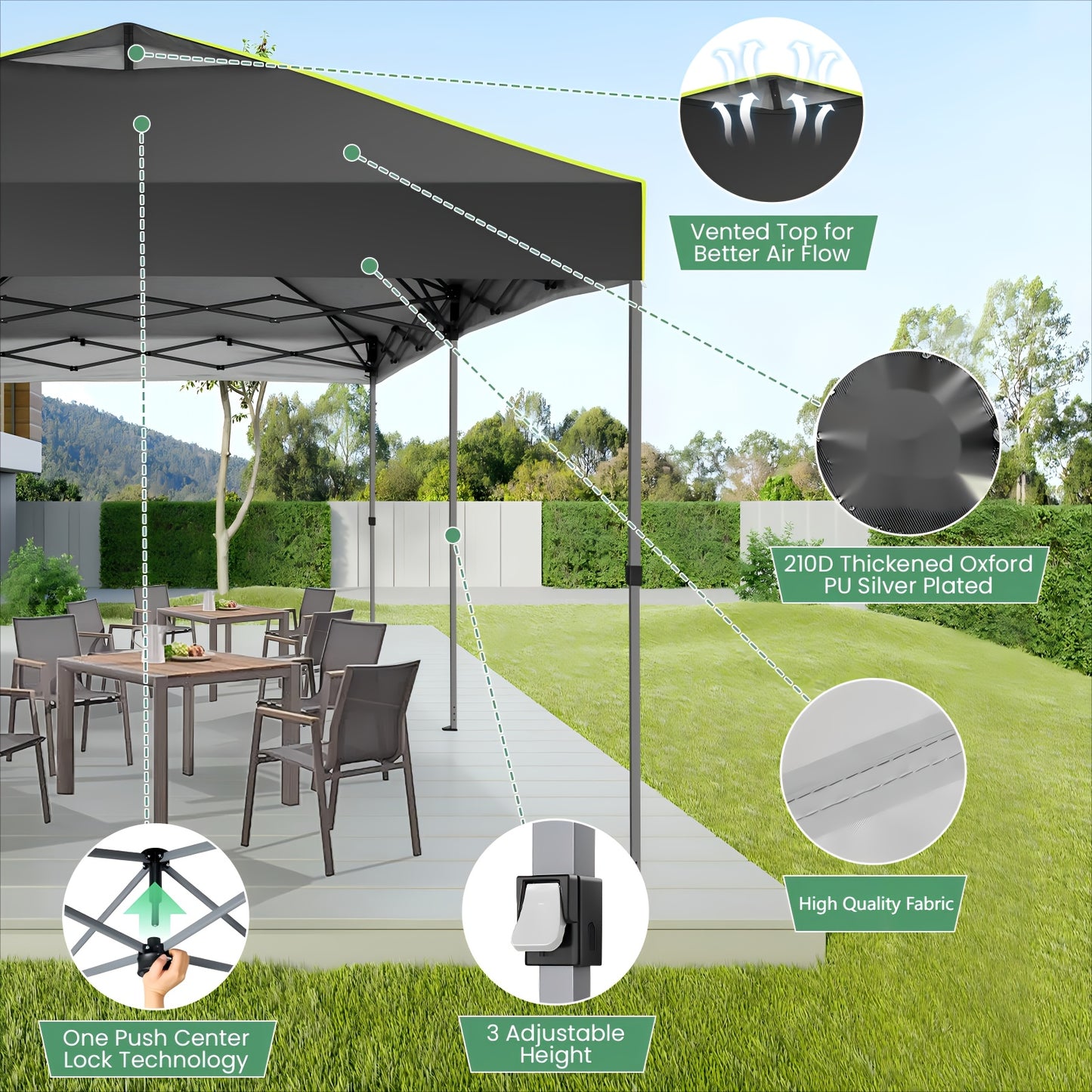 Pop-up Partytent 3x6m – Vouwtent – Evenementtent – Feesttent – Marktstand – Zes Afneembare Zijwanden – Fluorescerende Strepen