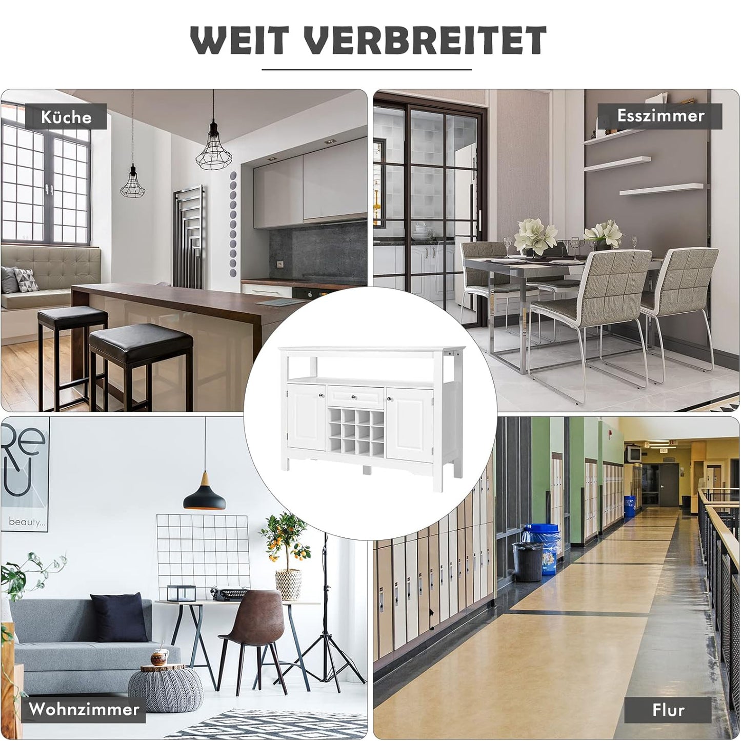Dressoir – Buffetkast – Opbergkast – Ladekast – Kast – MDF & Spaanplaat – Met Uitneembaar Wijnrek – 117x40,5x85,5 cm