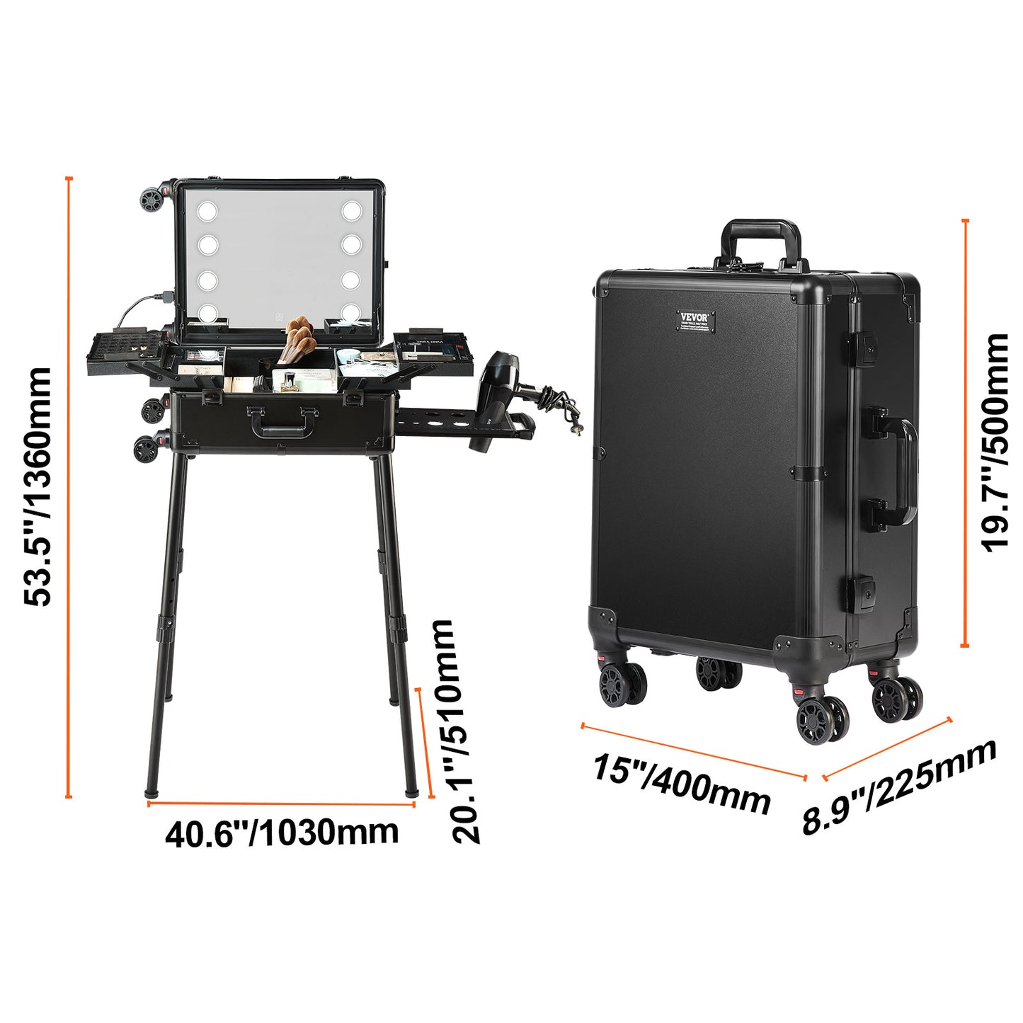 Make-up Koffer – Make-up Trolley – Beautycase – Cosmetica Koffer – Schminkkoffer – 4 Uitschuifbare Trays – LED Spiegel Met 3 Lichtstanden