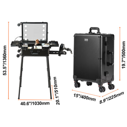 Make-up Koffer – Make-up Trolley – Beautycase – Cosmetica Koffer – Schminkkoffer – 4 Uitschuifbare Trays – LED Spiegel Met 3 Lichtstanden