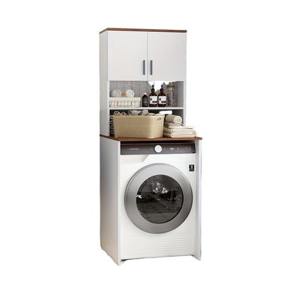 Wasmachinekast – Hoge Kast – Badkamerkast – Opbergkast – Wasmachine Ombouw – Verstelbare Planken – Wit – 65x170x60 cm – Duurzaam Hout & Kunststof