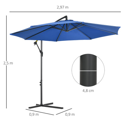 Parasol – Zweefparasol – Tuinparasol – Balkonparasol – Terrasparasol – Kantelbaar – Ø 3 Meter – Staal Frame – Blauw Polyester