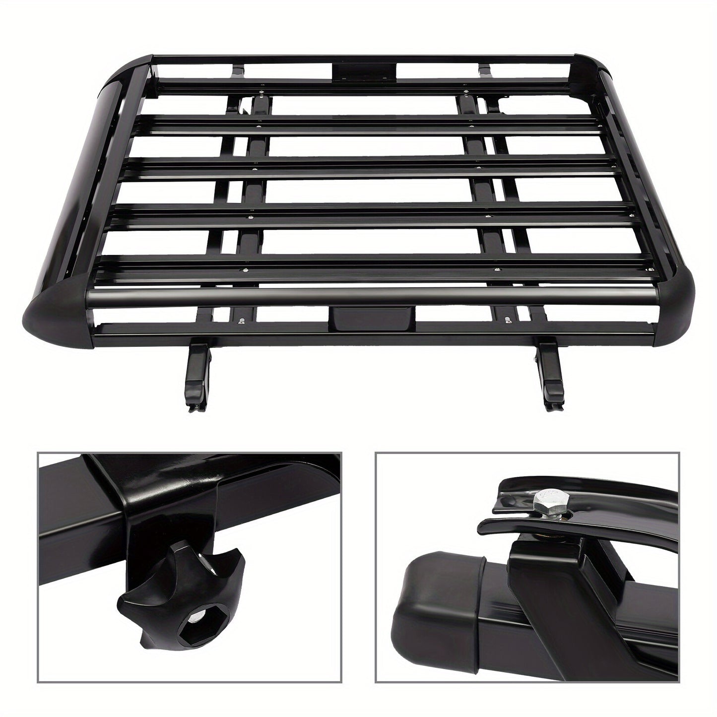 Aluminum Black Roof Rack Cargo Basket - Heavy-Duty 68.04 KG Capacity, Aerodynamic Design with Heavy-Duty Cross Bars & Easy No-Drill Installation, High Quality & Corrosion-Resistant, Large Roof Luggage Carrier for Cars, SUVs,