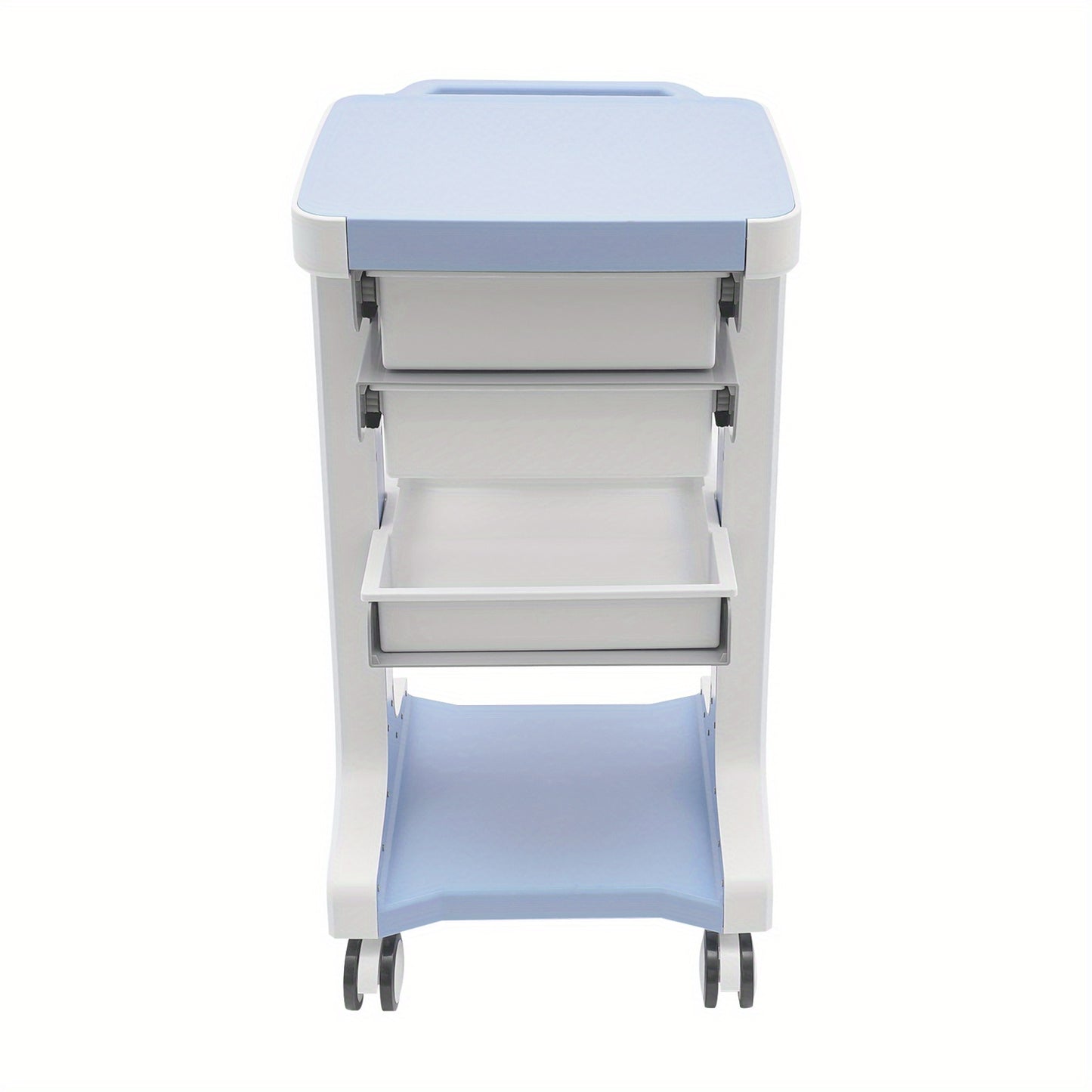 Beauty trolley – Make-upkoffer – Opbergtrolley – Kosmetiekoffer – Schoonheidstrolley – 3 lagen met 2 laden – Duurzaam ABS kunststof, 50 kg draagvermogen – Blauw/wit met remmende zwenkwielen