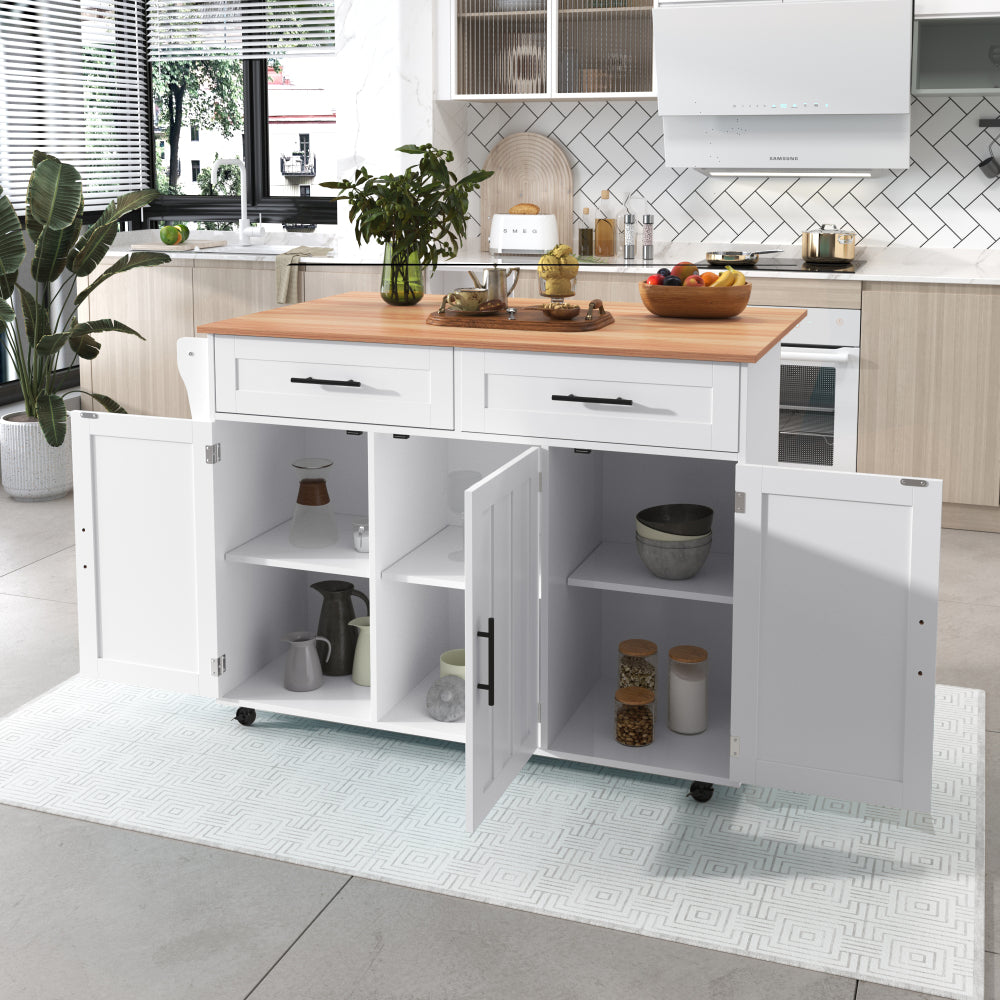 Modern White Mobile Kitchen Island with Folding-Top & Storage Cabinet, 2 Drawers & 4-Tier Shelving - 5-Wheeled Multi-Functional Furniture with Black Legs, Space-Saving Design for Small Kitchens & Dining Rooms, Easy Assembly,