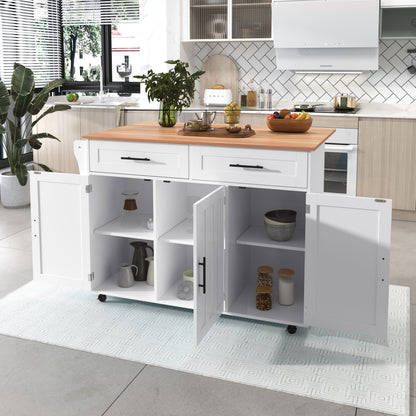 Modern White Mobile Kitchen Island with Folding-Top & Storage Cabinet, 2 Drawers & 4-Tier Shelving - 5-Wheeled Multi-Functional Furniture with Black Legs, Space-Saving Design for Small Kitchens & Dining Rooms, Easy Assembly,