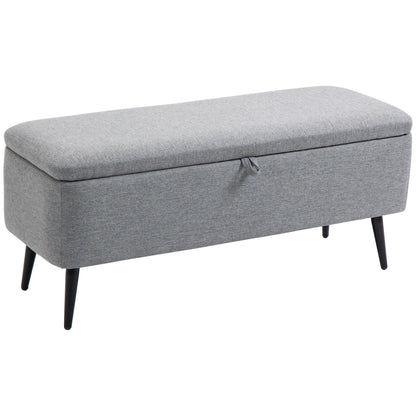 Opbergbank – Zitbank – Opbergbox – Halbank – Opbergkist – Polyester Linnenlook – Stalen Poten – 150 Kg Draagvermogen – 101x38,5x44,5 Cm – Grijs