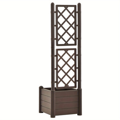Garden Planter with Trellis 43x43x142cm PP Mocha Planter Box Outdoor, Standing Growing Bed Herb Raised Bed for Gardening, Vegetables, Flower, Backyard