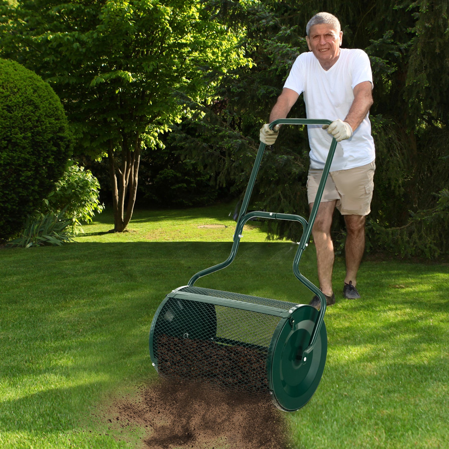Meststrooier – Compostverspreider – Strooiwagen – Gazonstrooier – Tuinstrooier – Metalen Mesh Mand – 75 Liter Inhoud – Lichtgewicht Poedercoating