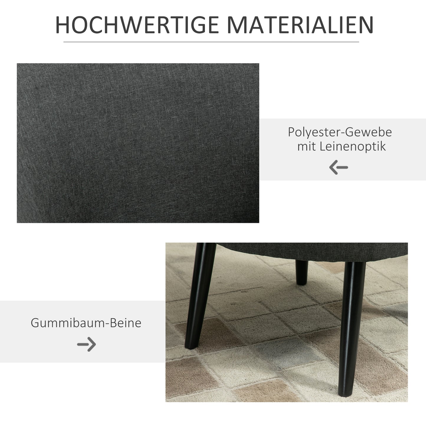 Fauteuil – Leunstoel – Relaxstoel – Zithoekstoel – Grijze Linnenlook – Draagvermogen 150 kg – Compact 71x65x75 cm