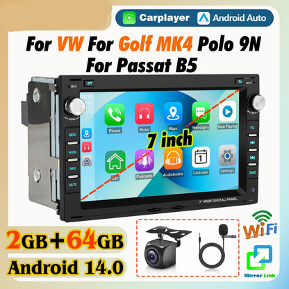 Android autoradio – Car Stereo – Inbouw radio – Multimedia speler – Navigatiesysteem – Met AHD Camera & Microfoon – 7-Inch HD touchscreen – Android 14.0 Met Draadloze CarPlay & Android Auto