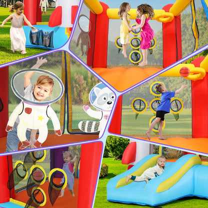 Opblaasbare Springkasteel – Springkussen – Bouncer – Speeltoestel – Glijbaan – Voor Kinderen Vanaf 3 Jaar – Duurzaam Polyester – Inclusief Blower en Haringen – Rood