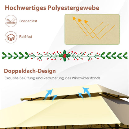Metalen Tuinpaviljoen – Partytent – Tuintent – Serre – Overkapping – 3x4m – Afneembare Zijwanden – Stevig Stalen Frame – Weerbestendig Polyester – Beige