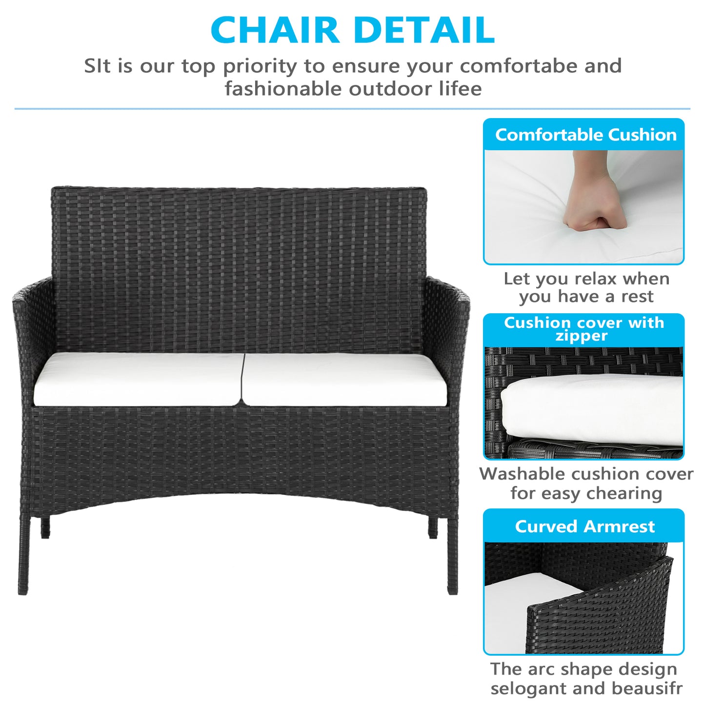 Loungeset Buiten 4-Delig – Tuinset Patio Meubelset Sofa Tuinmeubelen – Weerbestendig Metalen Frame – Dikke Comfortabele Kussens