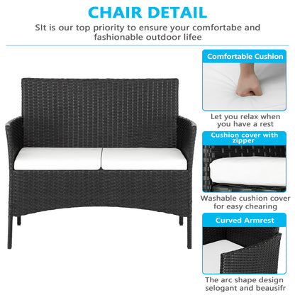 Loungeset Buiten 4-Delig – Tuinset Patio Meubelset Sofa Tuinmeubelen – Weerbestendig Metalen Frame – Dikke Comfortabele Kussens