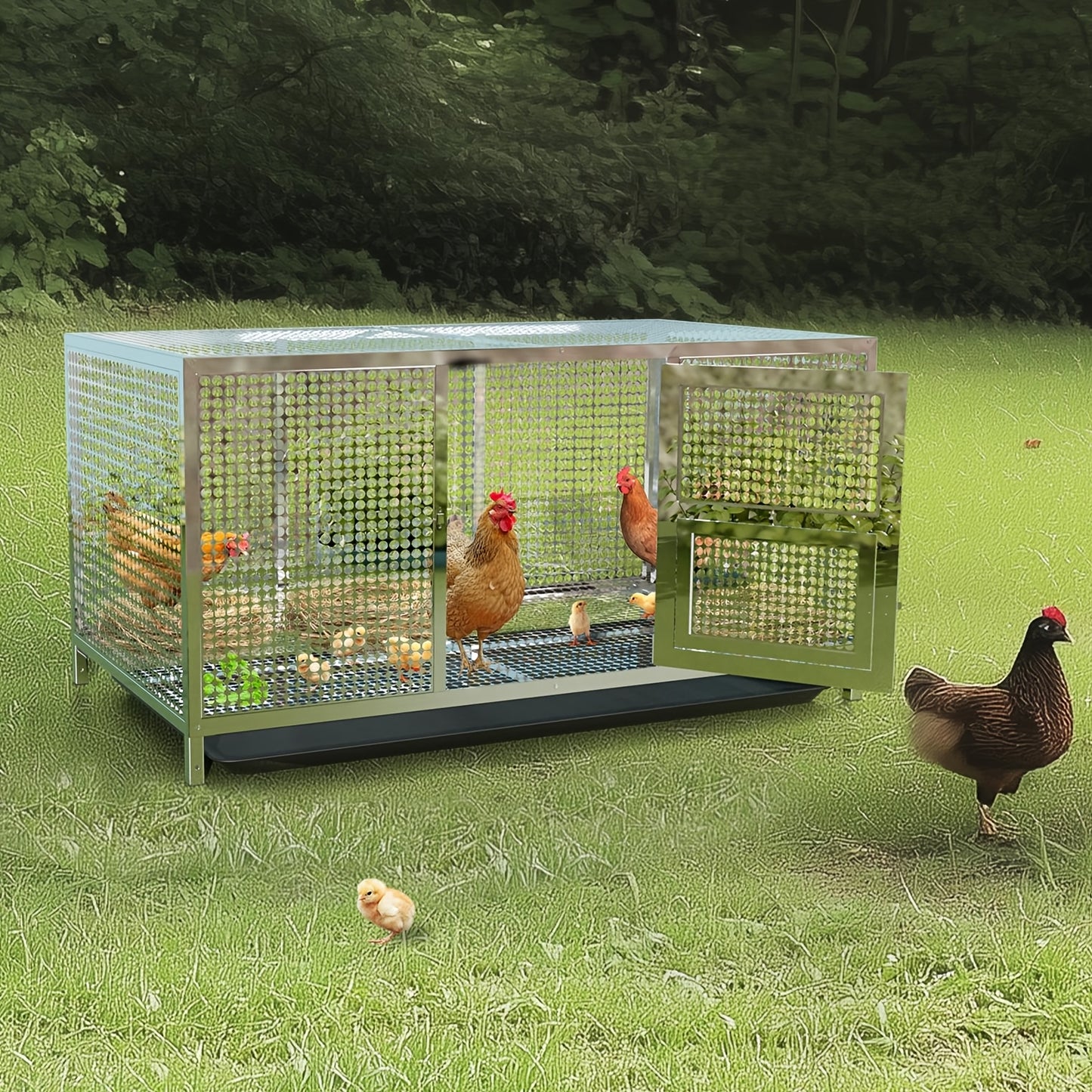 Kippenhok – Kippenren – Dierenren – Buitenhok – Dierenverblijf – Roestvrij Staal – Waterdichte Hoes – 110x70x60 cm