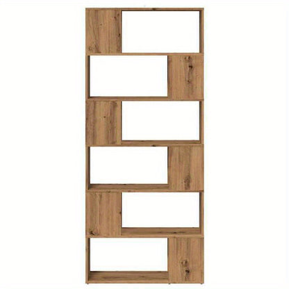 Elegant Oak Wood Room Divider & Bookshelf - 80x24x186cm, Multi-Compartment Organizer with Artisan Finish for Office, Bedroom, Living Room, Study - Versatile Storage Solution with Open Shelves and Closed Compartments
