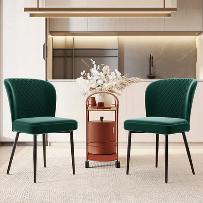 Eetkamerstoel – Stoel – Kuipstoel – Keukenstoel – Set Van 2 – Donkergroen Velvet – Metalen Onderstel – Comfortabel – Compact