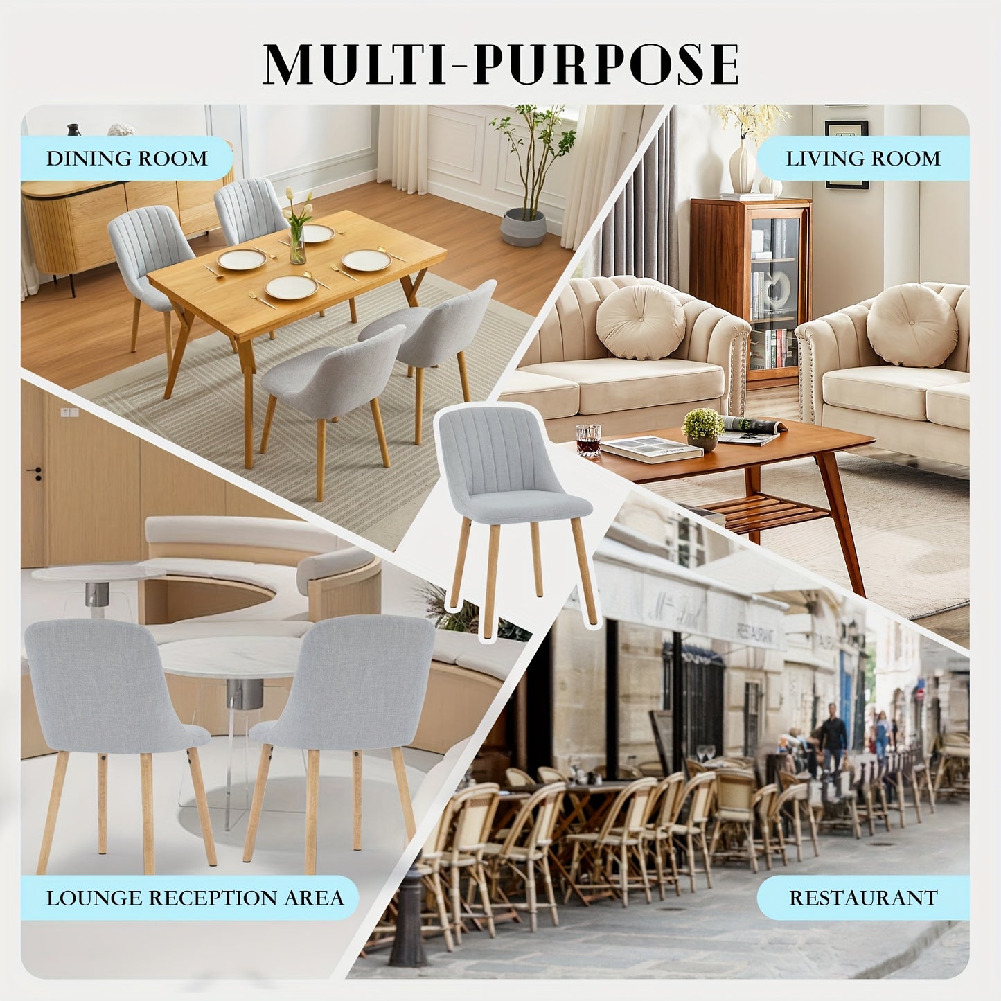 Eetkamerstoelen – Stoelen – Kuipstoelen – Keukenstoelen – Bureau Stoelen – Set van 2 Grijs – Polyester Bekleding – Houten Poten – Afmetingen 43x50x81 cm
